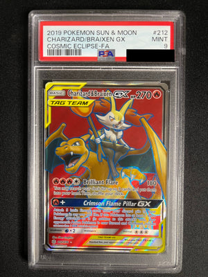 Charizard & Braixen GX 212/236 Cosmic Eclipse Full Art PSA 9 - view 1 of 2